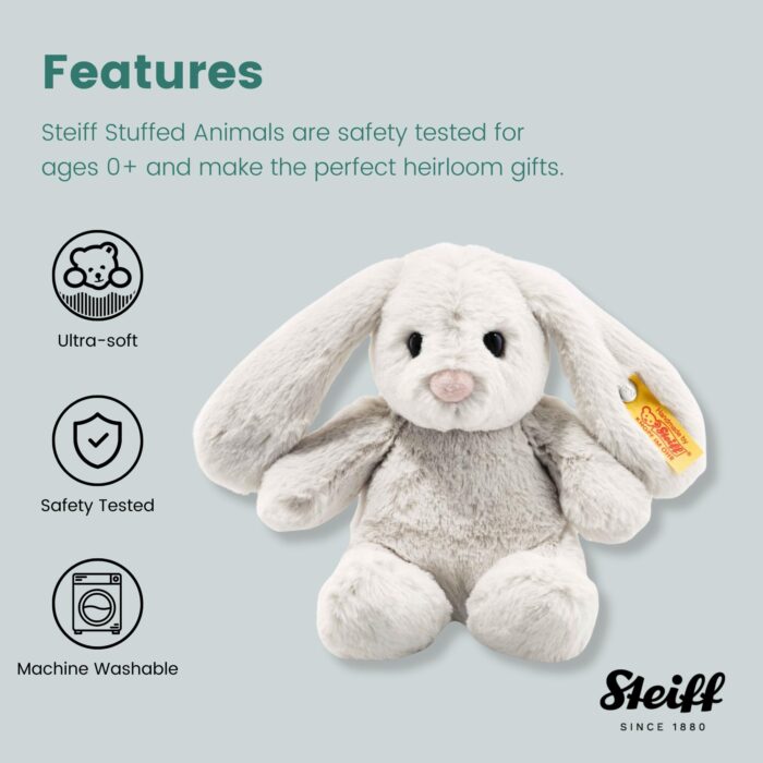 Steiff Hoppie Hase 18 cm hellgrau, Plüschtier Hase mit Schlappohren, Soft Cuddly Friends, flauschiges Stofftier zum – Bild 3