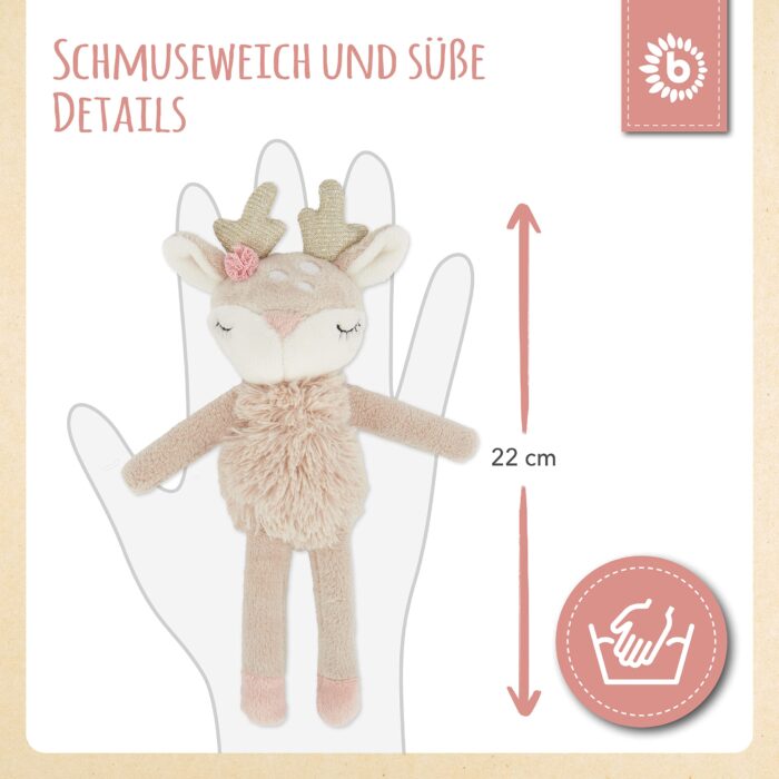 Bieco Kuscheltier Reh Ella mit Rassel | Baby Kuscheltier ab 0 Monate Stofftier Baby Plüschtier Reh – Bild 5
